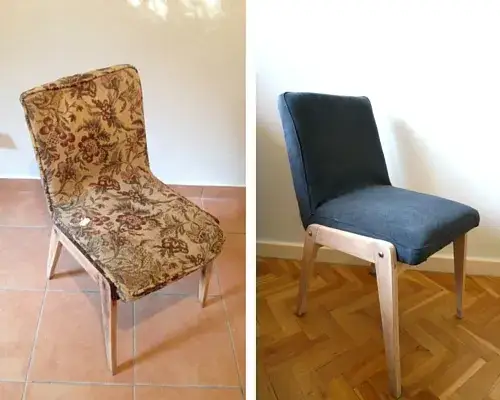 Odnowione krzesła ze sklejki inspiracje aranżacji przed i po